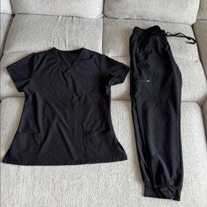 Women's Black Scrub Set - Adjustable Jogger Pant